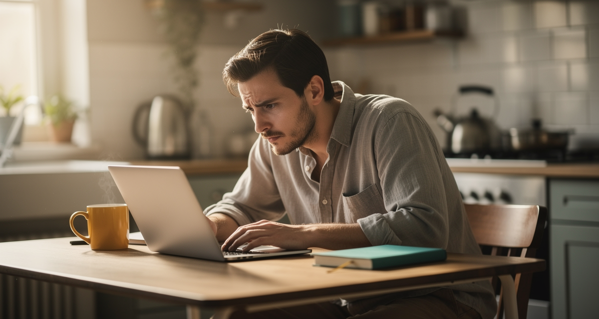 Author at a laptop staring puzzled at a swap report showing zero clicks alongside dozens of claims